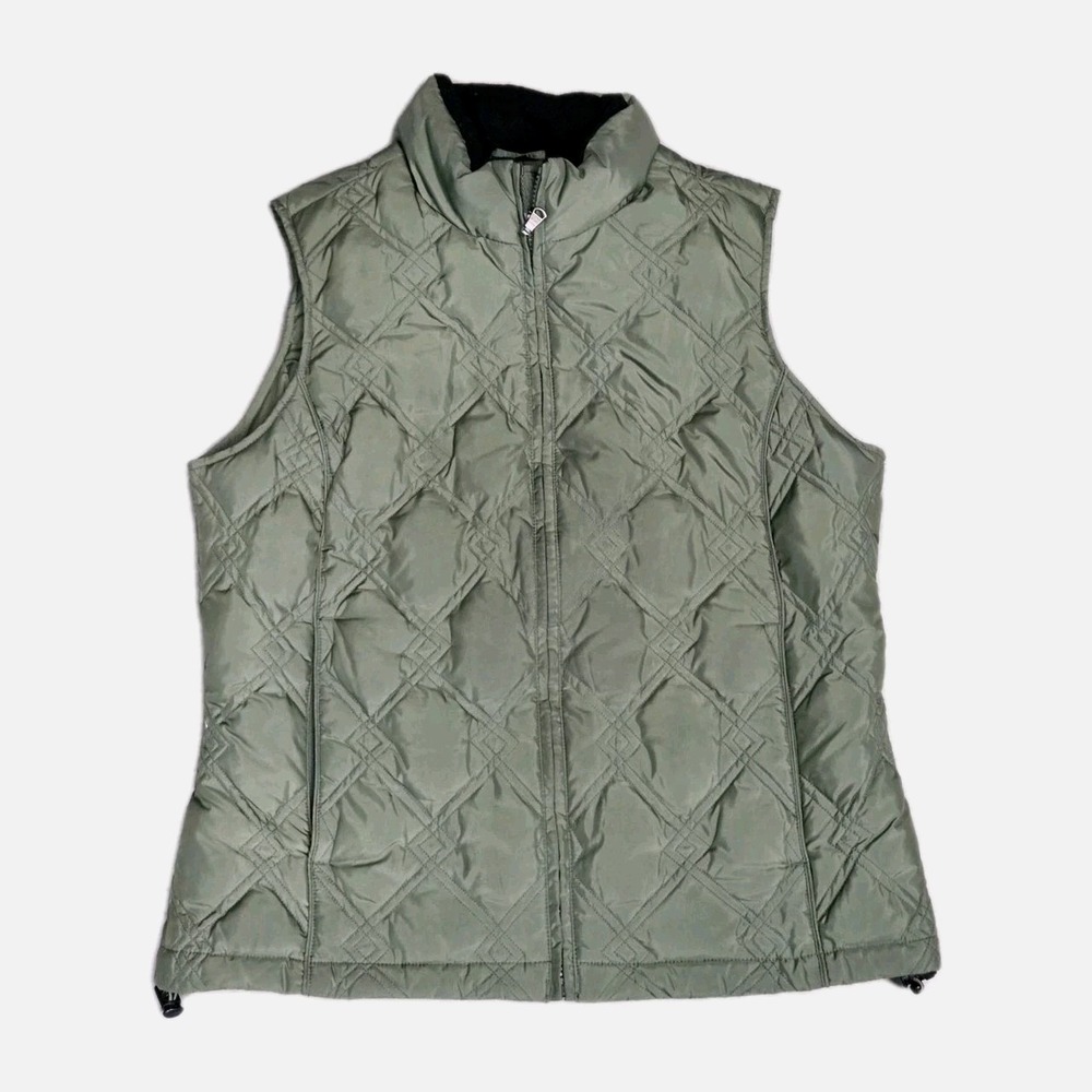 Eddie Bauer Womens Quilted Goose Down Puffer Vest Full Zip Medium Green - Picture 3 of 16